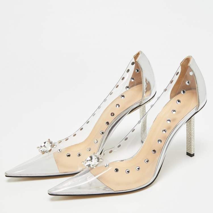 Pre Owned Mach & Mach Diamond Dreams Size 39.5 Transparent/Silver PVC and Leather Pumps