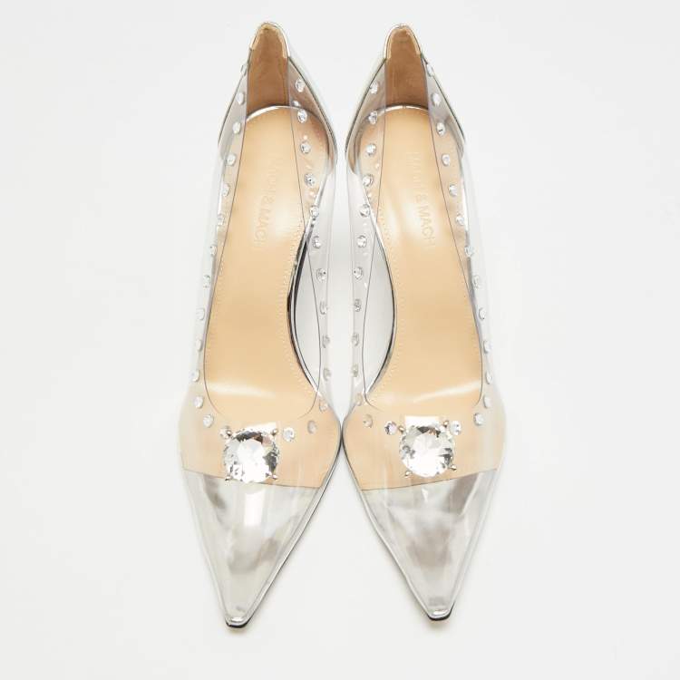 Pre Owned Mach & Mach Diamond Dreams Size 39.5 Transparent/Silver PVC and Leather Pumps