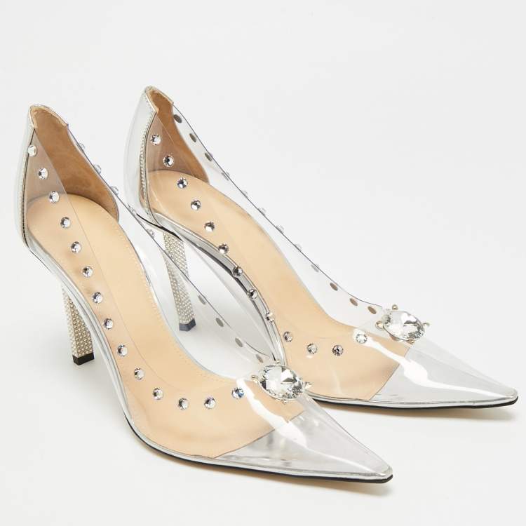 Pre Owned Mach & Mach Diamond Dreams Size 39.5 Transparent/Silver PVC and Leather Pumps