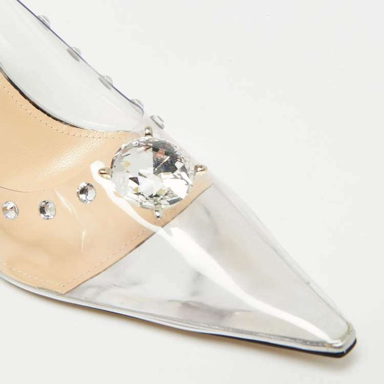 Pre Owned Mach & Mach Diamond Dreams Size 39.5 Transparent/Silver PVC and Leather Pumps