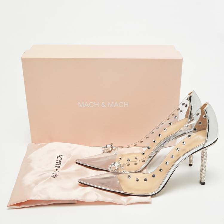 Pre Owned Mach & Mach Diamond Dreams Size 39.5 Transparent/Silver PVC and Leather Pumps