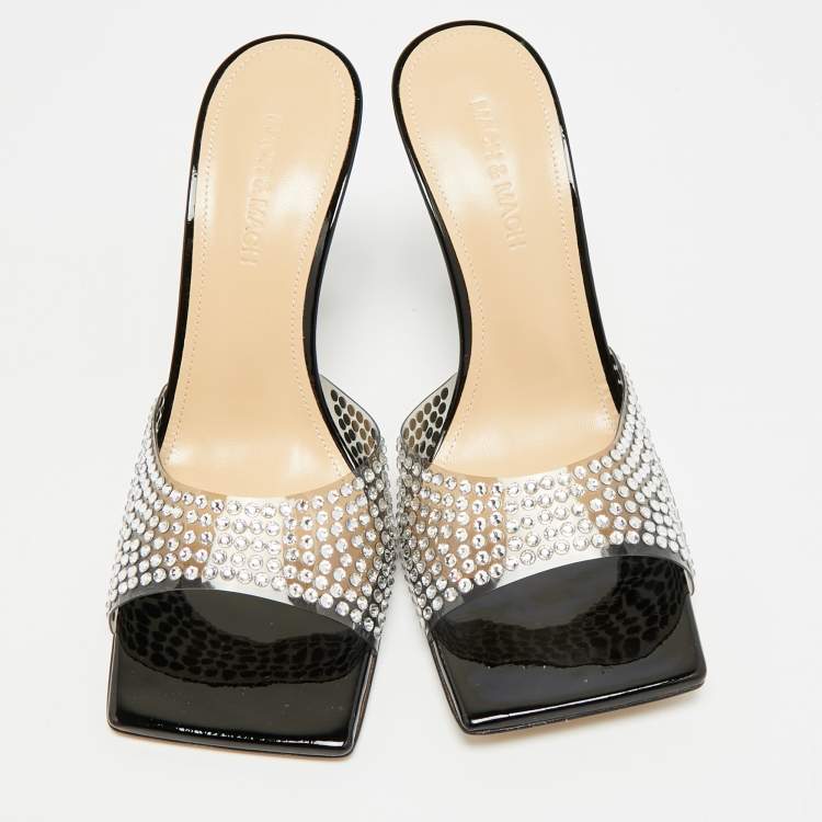 Pre Owned Mach & Mach Star Crystal Embellished Size 38 Black PVC Slide Sandals