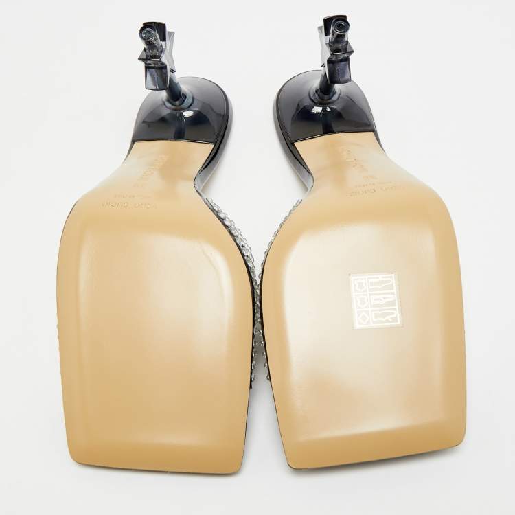 Pre Owned Mach & Mach Star Crystal Embellished Size 38 Black PVC Slide Sandals