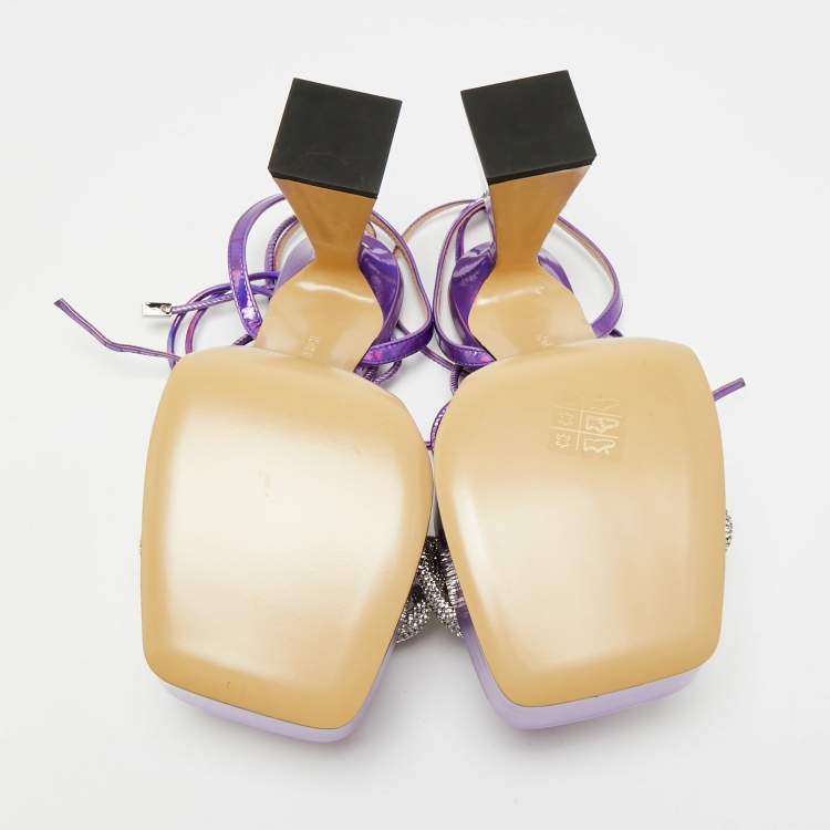 Pre Owned Mach & Mach Double Bow Size 39 Purple Leather Platform Sandals