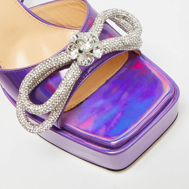 Pre Owned Mach & Mach Double Bow Size 39 Purple Leather Platform Sandals