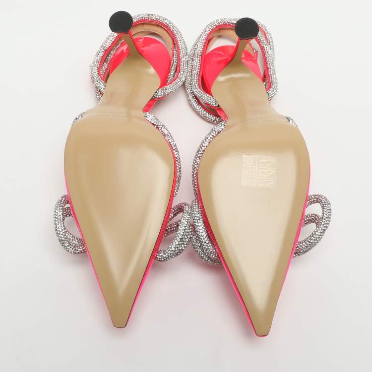 Pre Owned Mach & Mach Double Bow Size 37 Neon Pink Patent Leather and PVC Pumps