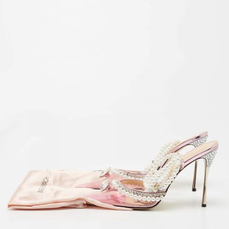 Pre Owned Mach & Mach Pink PVC Diamond of Elizabeth Ankle Wrap Pumps Size 41