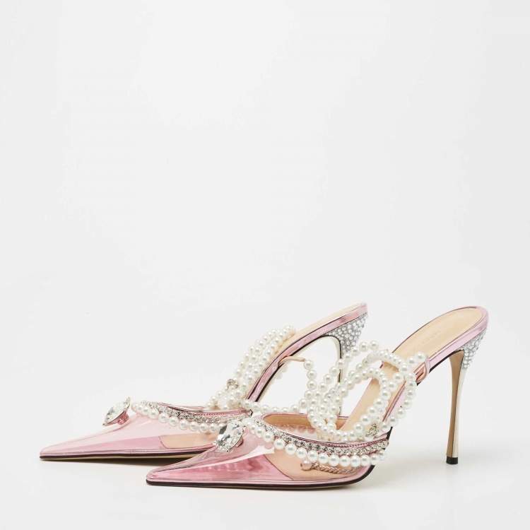 Pre Owned Mach & Mach Pink PVC Diamond of Elizabeth Ankle Wrap Pumps Size 41