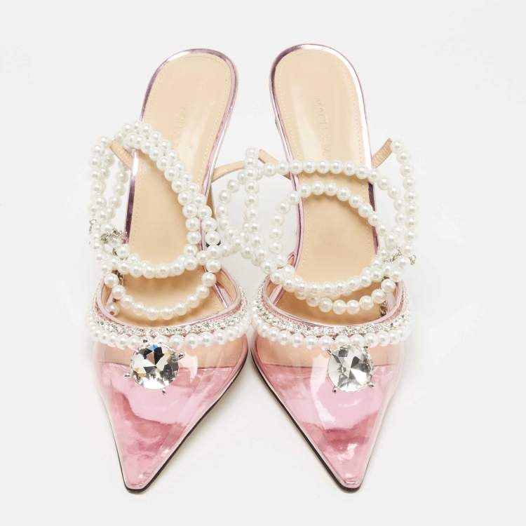 Pre Owned Mach & Mach Pink PVC Diamond of Elizabeth Ankle Wrap Pumps Size 41