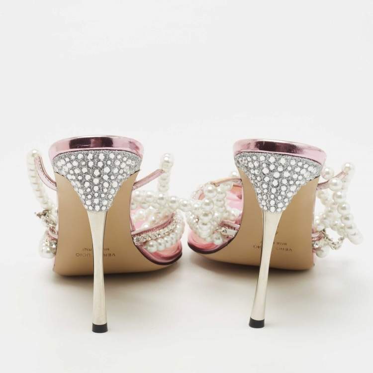 Pre Owned Mach & Mach Pink PVC Diamond of Elizabeth Ankle Wrap Pumps Size 41
