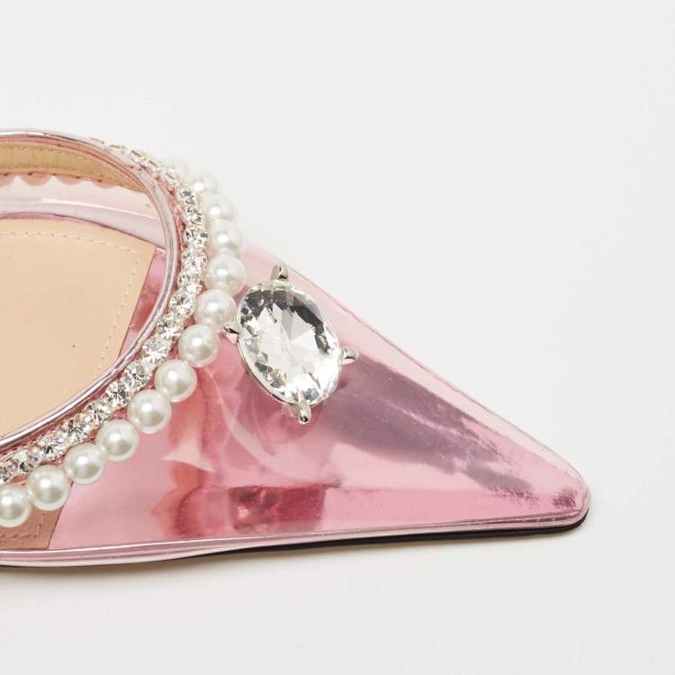 Pre Owned Mach & Mach Pink PVC Diamond of Elizabeth Ankle Wrap Pumps Size 41