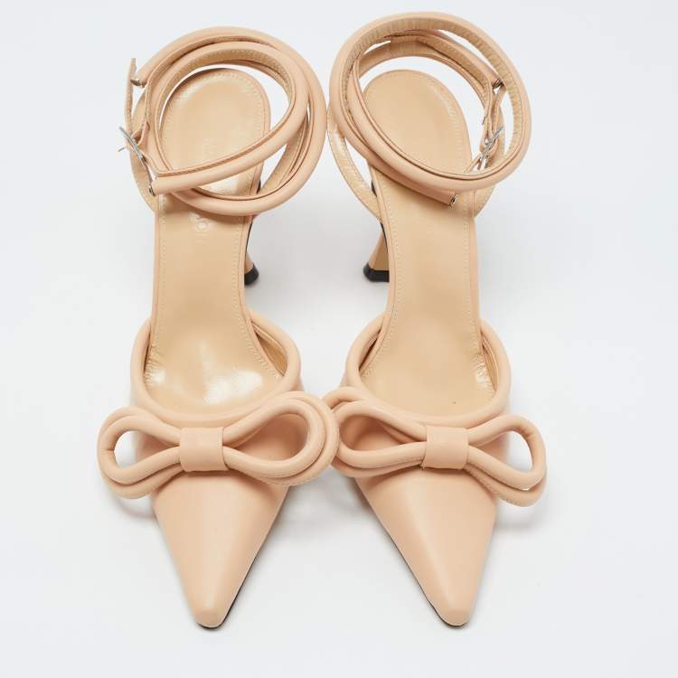Pre Owned Mach & Mach Beige Leather Double Bow Ankle Strap Pumps Size 40