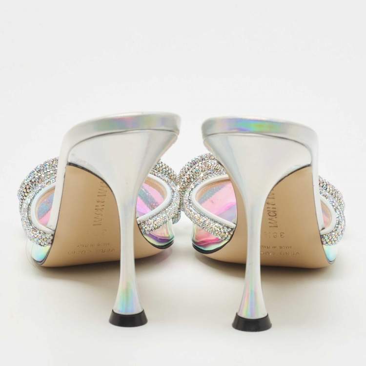 Pre Owned Mach & Mach Muliticolor PVC Crystal Embellished Slide Sandals Size 38.5