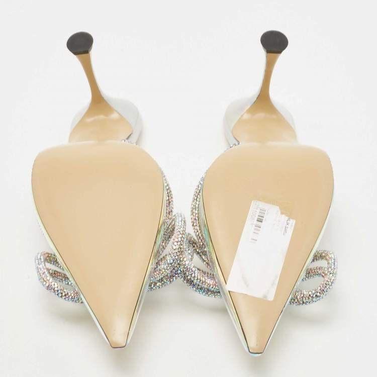 Pre Owned Mach & Mach Muliticolor PVC Crystal Embellished Slide Sandals Size 38.5