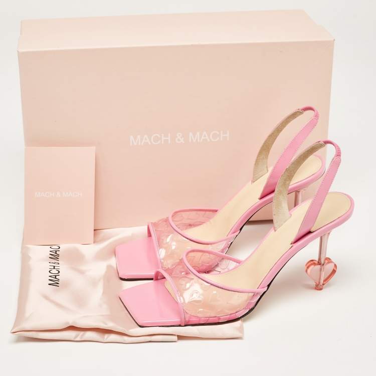 Pre Owned Mach & Mach Pink PVC and Patent Hearts Print Slingback Sandals Size 39
