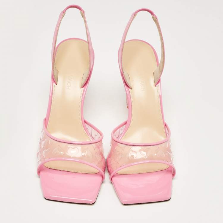 Pre Owned Mach & Mach Pink PVC and Patent Hearts Print Slingback Sandals Size 39