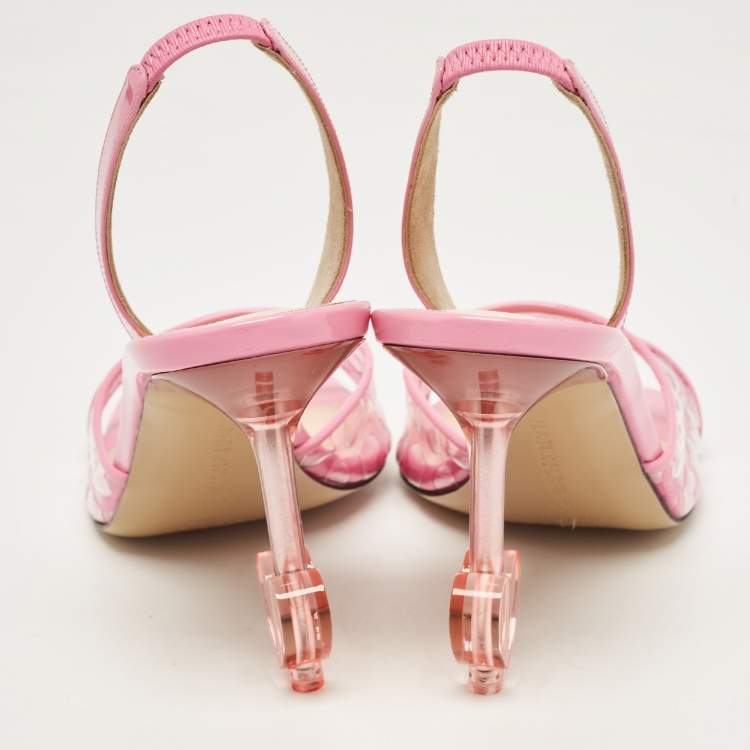 Pre Owned Mach & Mach Pink PVC and Patent Hearts Print Slingback Sandals Size 39