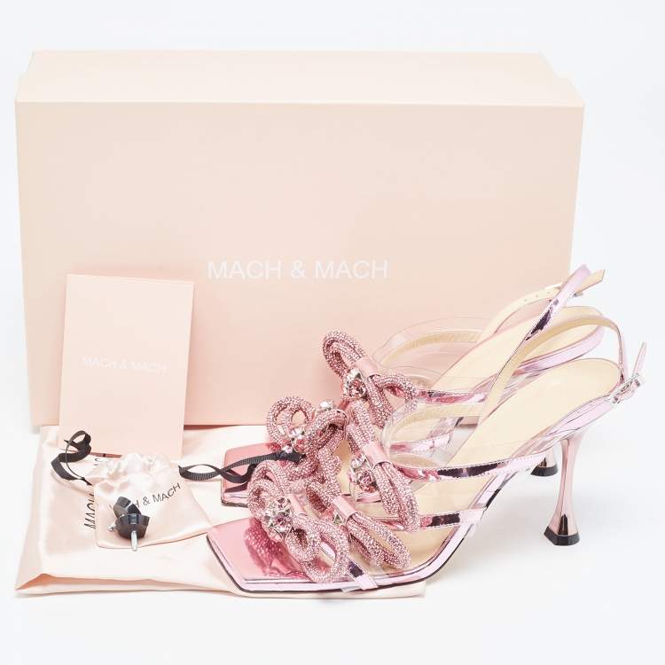 Pre Owned Mach & Mach Purple Leather and PVC Crystal Embellished Accents Slingback Sandals Size 39