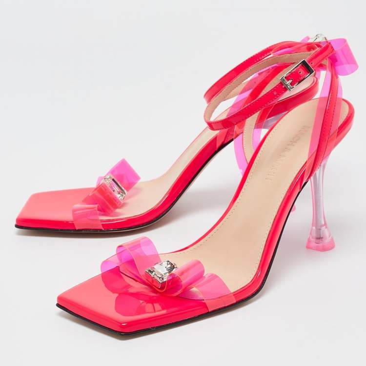 Pre Owned Mach & Mach Pink PVC and Patent French Bow Sandals Size 38.5 