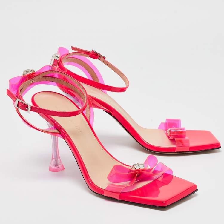 Pre Owned Mach & Mach Pink PVC and Patent French Bow Sandals Size 38.5 