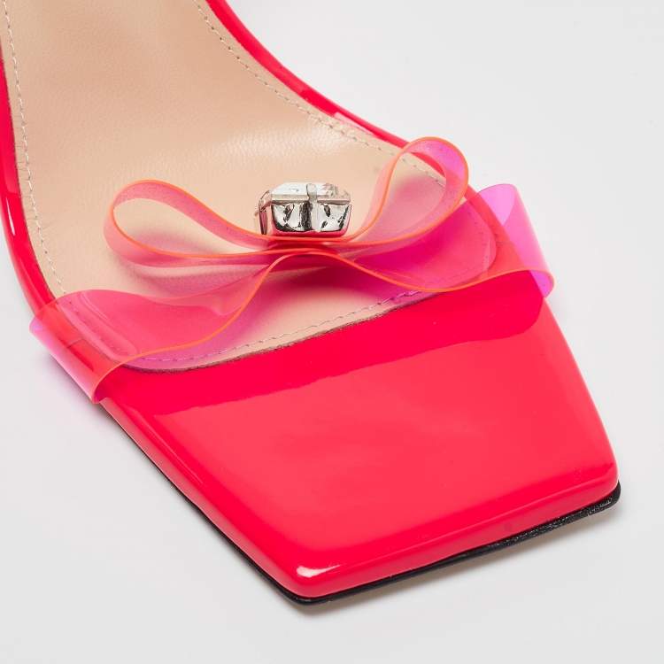 Pre Owned Mach & Mach Pink PVC and Patent French Bow Sandals Size 38.5 