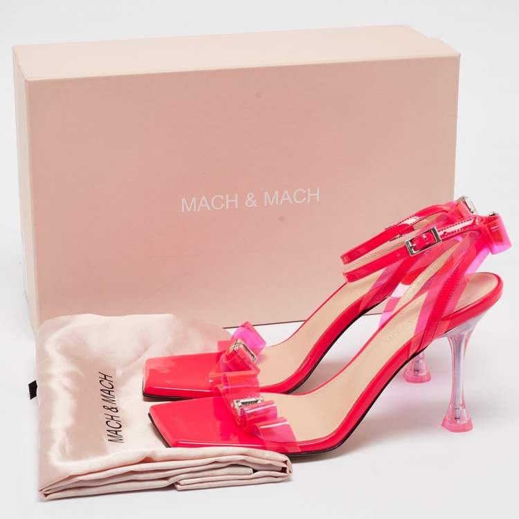 Pre Owned Mach & Mach Pink PVC and Patent French Bow Square Toe Sandals Size 39