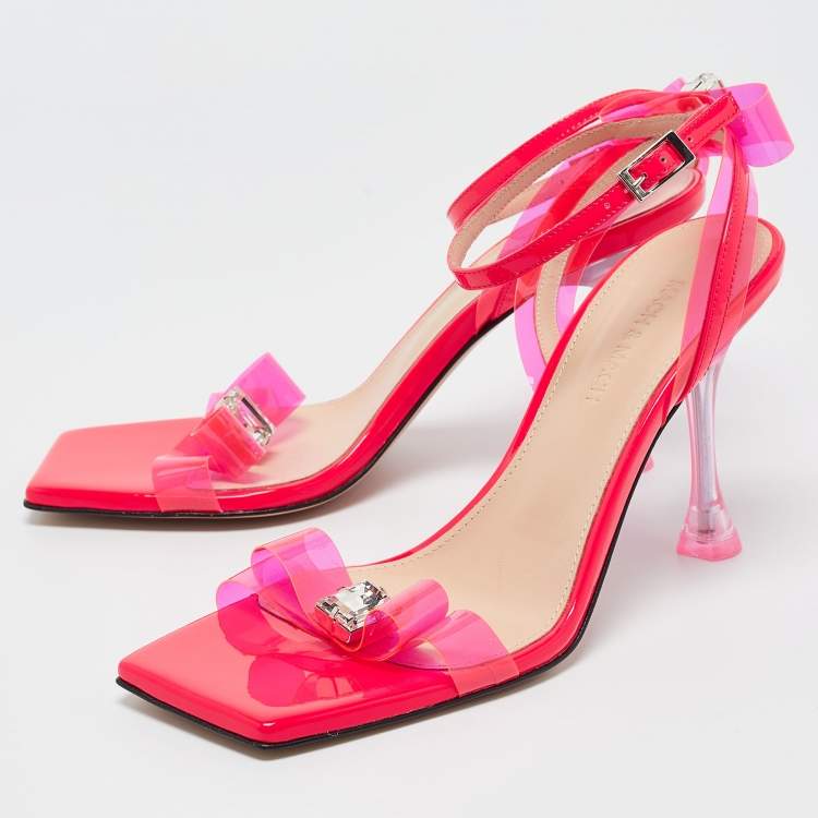 Pre Owned Mach & Mach Pink PVC and Patent French Bow Square Toe Sandals Size 39