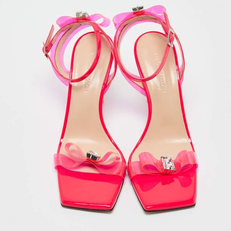Pre Owned Mach & Mach Pink PVC and Patent French Bow Square Toe Sandals Size 39