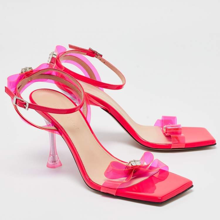 Pre Owned Mach & Mach Pink PVC and Patent French Bow Square Toe Sandals Size 39