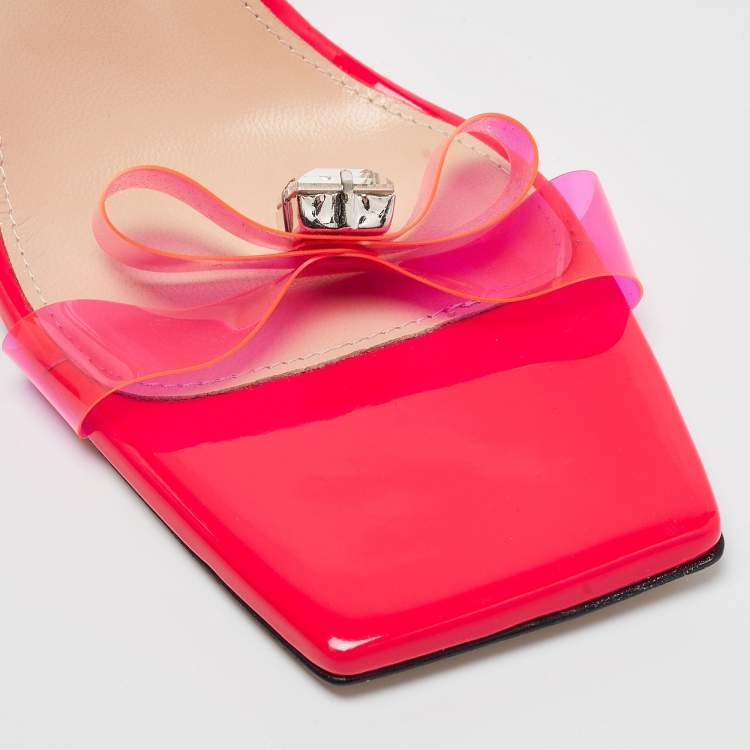 Pre Owned Mach & Mach Pink PVC and Patent French Bow Square Toe Sandals Size 39