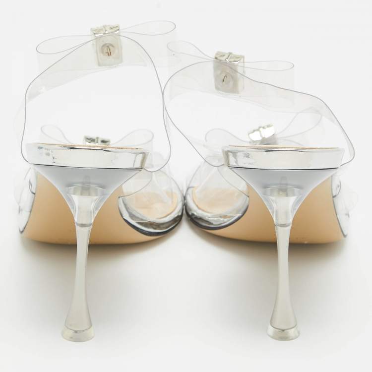 Pre Owned Mach & Mach Transparent PVC French Triple Bow Sandals Size 40