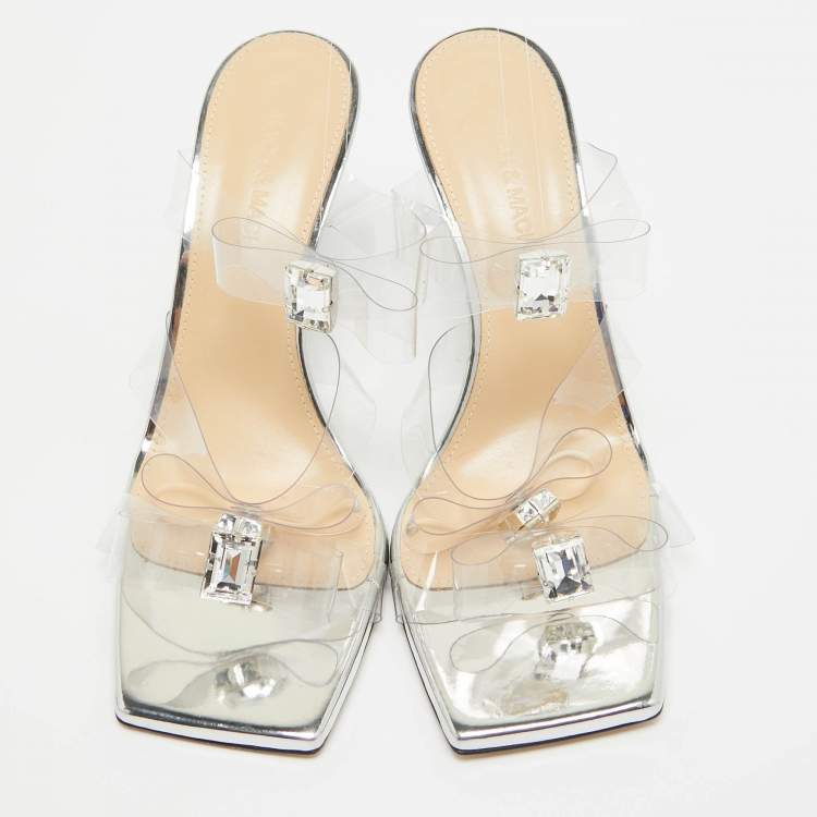 Pre Owned Mach & Mach Transparent PVC French Triple Bow Sandals Size 40
