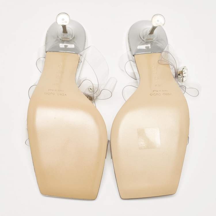 Pre Owned Mach & Mach Transparent PVC French Triple Bow Slide Sandals Size 38.5