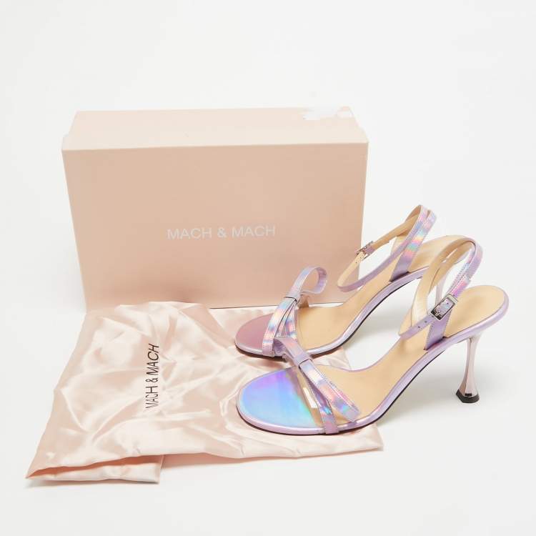 Pre Owned Mach & Mach Purple Iridescent Leather French Bow Sandals Size 39.5