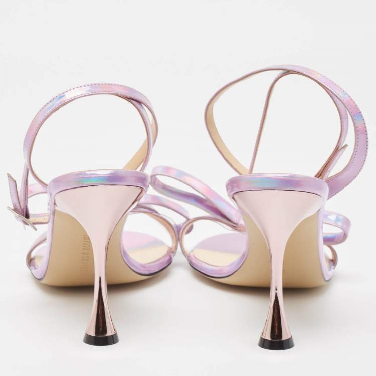 Pre Owned Mach & Mach Purple Iridescent Leather French Bow Sandals Size 40