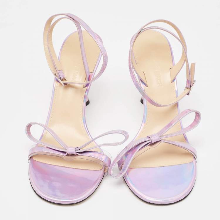 Pre Owned Mach & Mach Purple Iridescent Leather French Bow Sandals Size 40