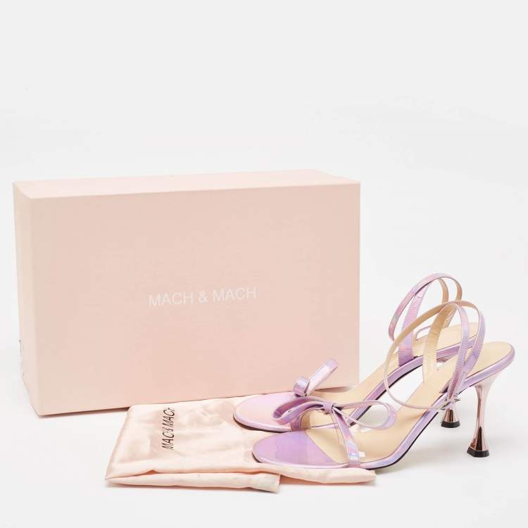 Pre Owned Mach & Mach Purple Iridescent Leather French Bow Sandals Size 40