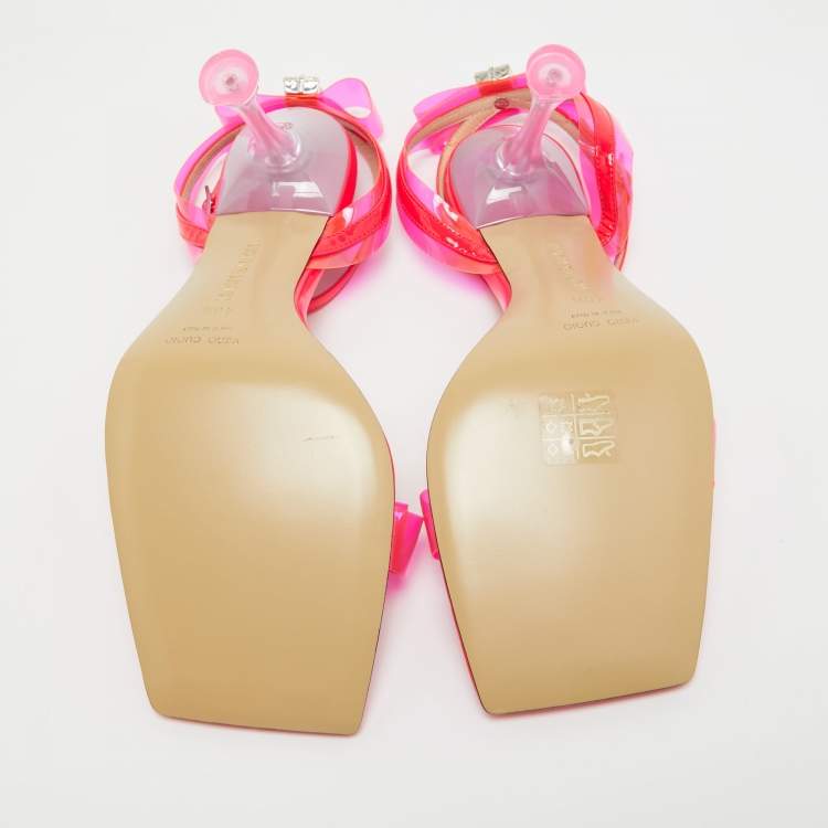 Pre Owned Mach & Mach Neon Pink PVC and Patent Leather French Bow Sandals Size 40.5 