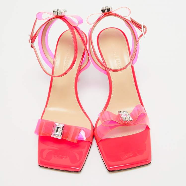 Pre Owned Mach & Mach Neon Pink PVC and Patent Leather French Bow Sandals Size 40.5 