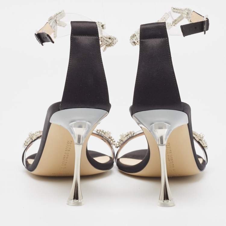 Pre Owned Mach & Mach Transparent PVC and Satin Floating Crystal Bow Sandals Size 38