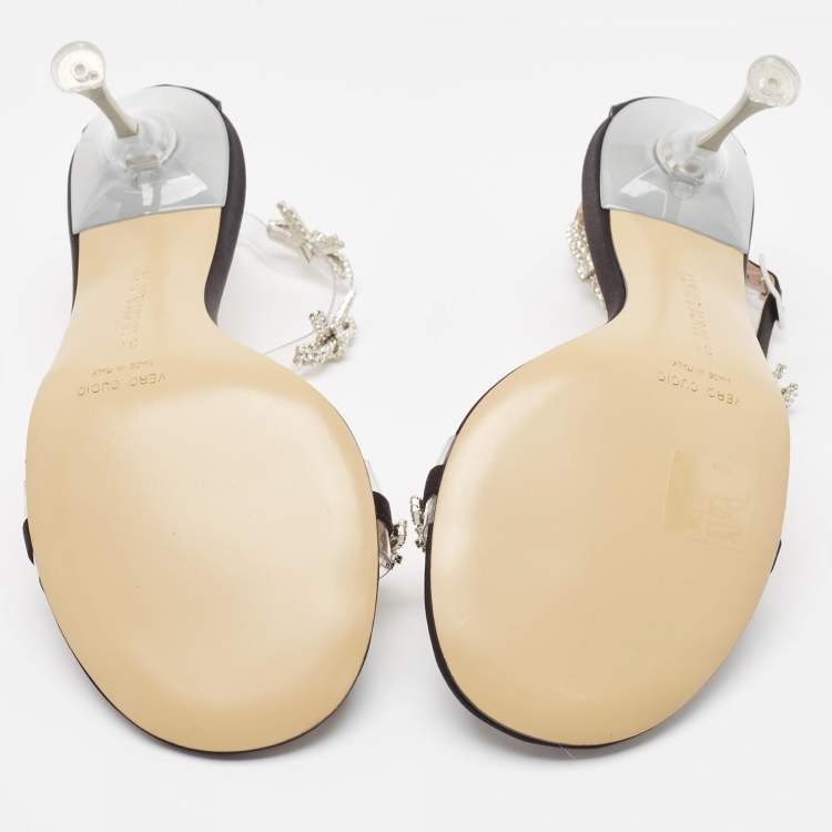 Pre Owned Mach & Mach Transparent PVC and Satin Floating Crystal Bow Sandals Size 38