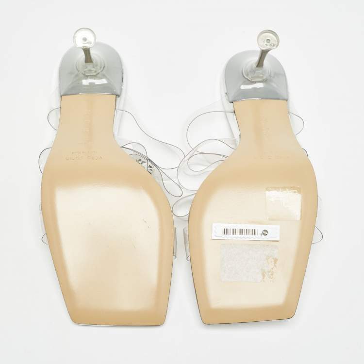 Pre Owned Mach & Mach Transparent PVC Bow Embellished French Bow Slides Size 38.5