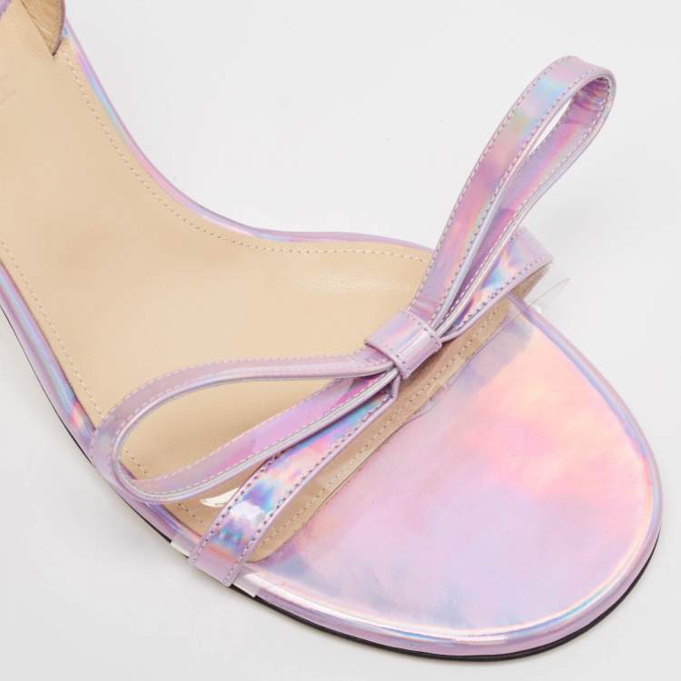 Pre Owned Mach & Mach Purple Iridescent Leather French Bow Sandals Size 38