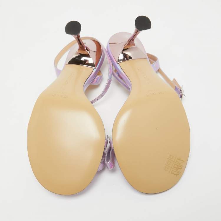 Pre Owned Mach & Mach Purple Iridescent Leather French Bow Sandals Size 38