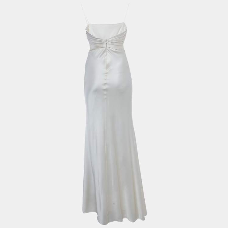 Pre Owned Mach & Mach White Stretch Silk Draped Maxi Dress S