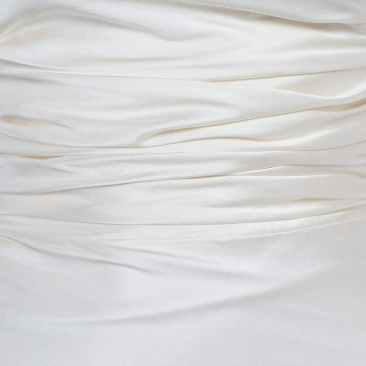 Pre Owned Mach & Mach White Stretch Silk Draped Maxi Dress S