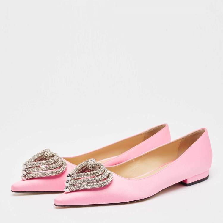 Pre Owned Mach & Mach Pink Satin Triple Heart Ballet Flats Size 38