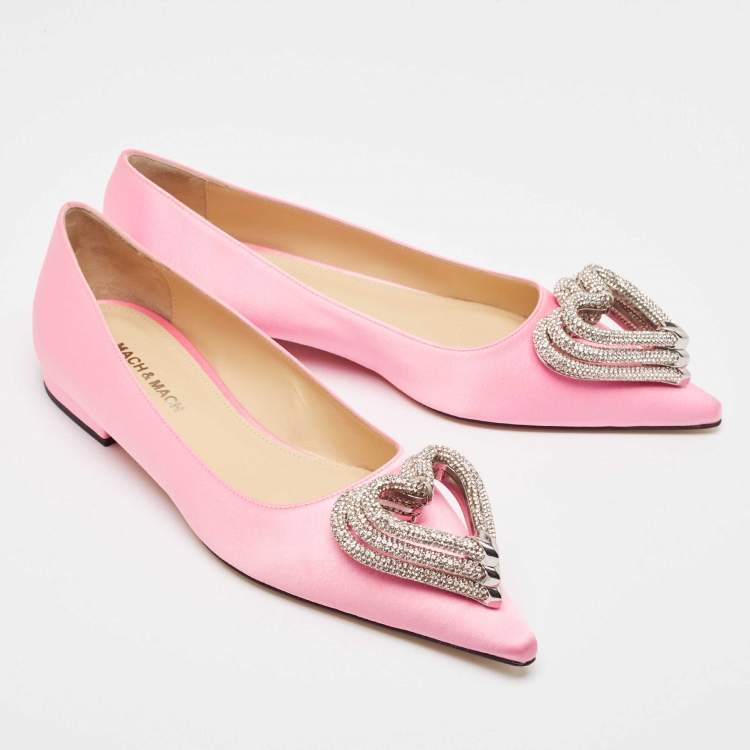 Pre Owned Mach & Mach Pink Satin Triple Heart Ballet Flats Size 38
