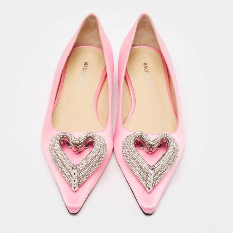 Pre Owned Mach & Mach Pink Satin Triple Heart Ballet Flats Size 38