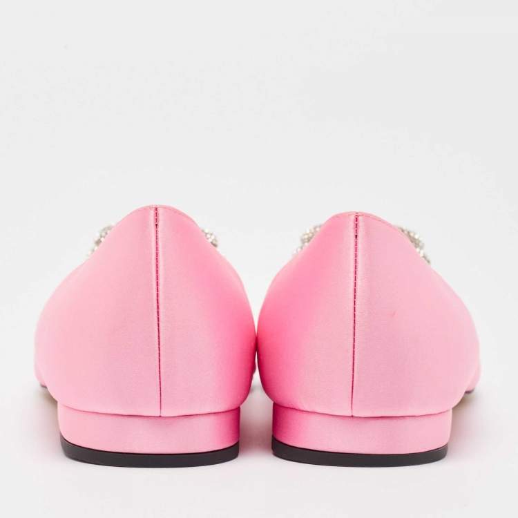 Pre Owned Mach & Mach Pink Satin Triple Heart Ballet Flats Size 38